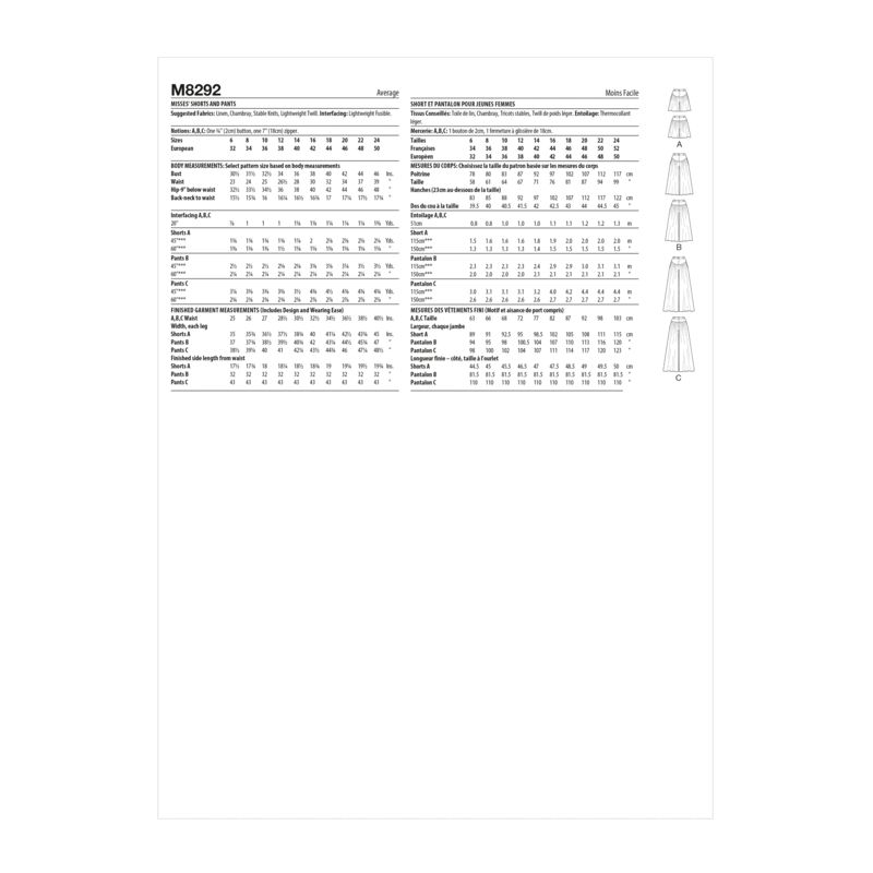 Patron McCall's 8292.A5 - Short et pantalon