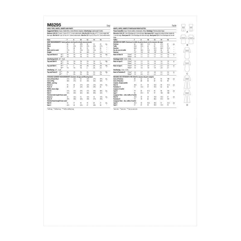 Patron McCall's 8295.A - Hauts, jupes, short et pantalon