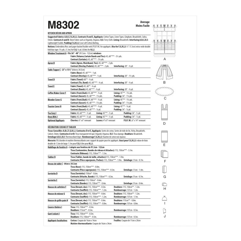 Patron McCall's 8302.OS - Décoration cuisine et tablier