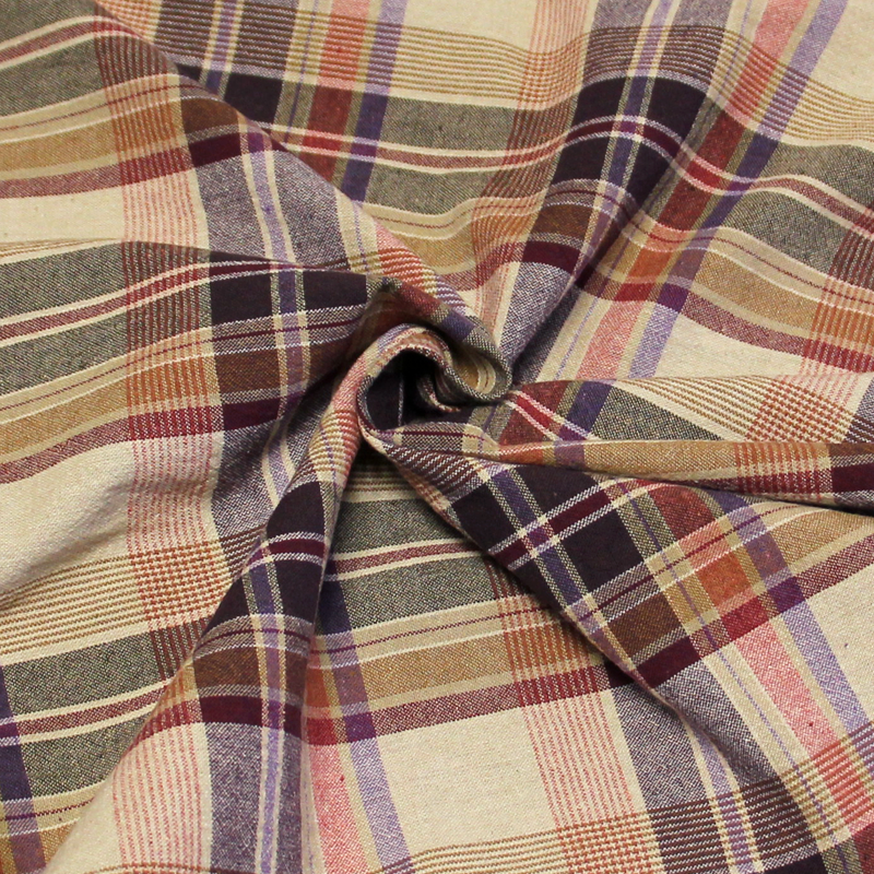 Tissu chemise - Carreaux ton rose & violet