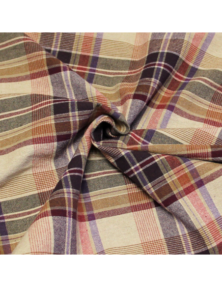 Tissu chemise - Carreaux ton rose & violet