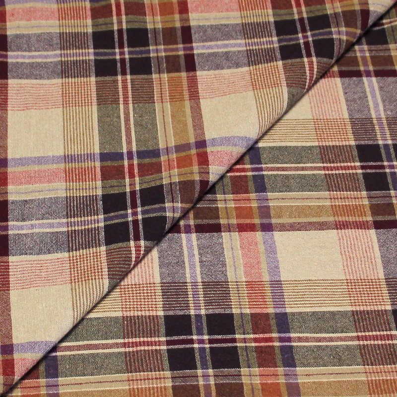 Tissu chemise - Carreaux ton rose & violet