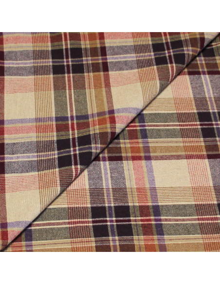 Tissu chemise - Carreaux ton rose & violet