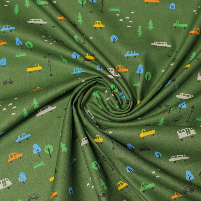 Popeline 100% coton - Ville fond vert