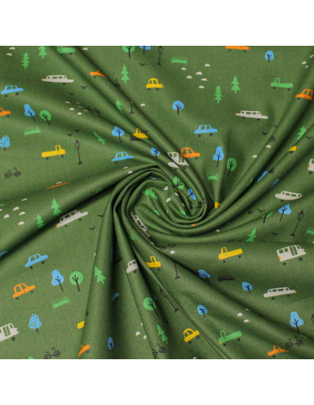 Popeline 100% coton - Ville fond vert