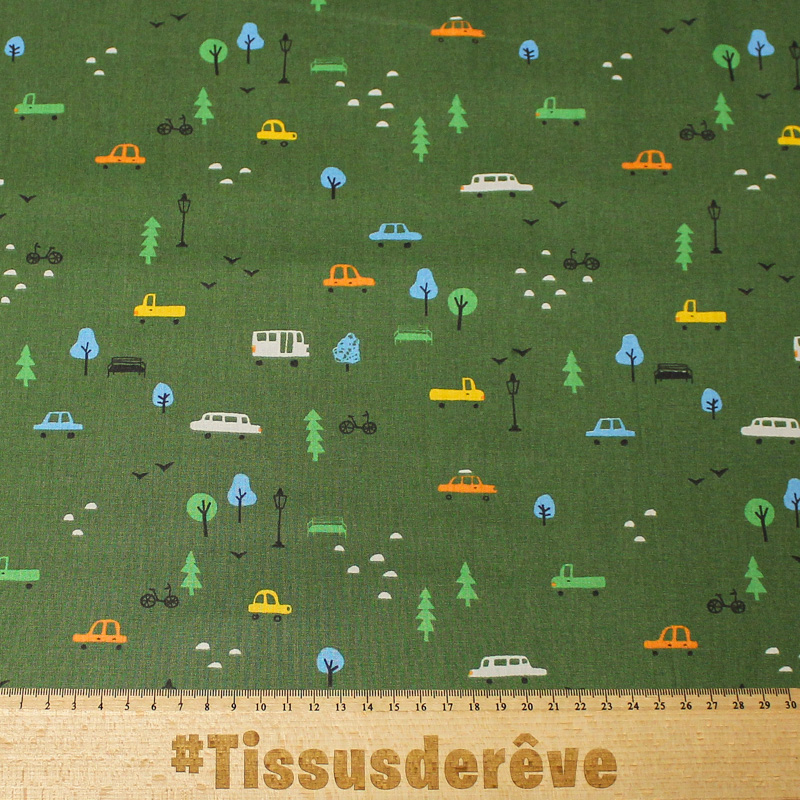 Popeline 100% coton - Ville fond vert