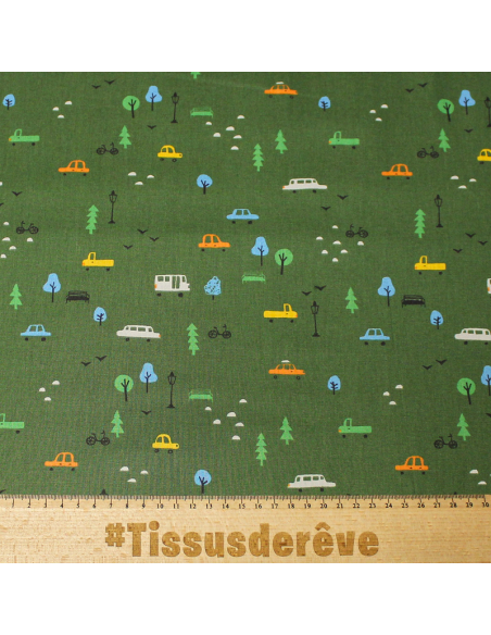 Popeline 100% coton - Ville fond vert