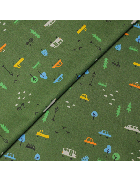 Popeline 100% coton - Ville fond vert