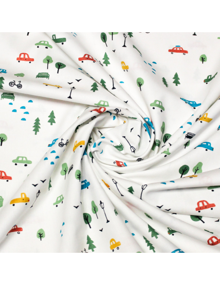 Popeline 100% coton - Ville fond blanc