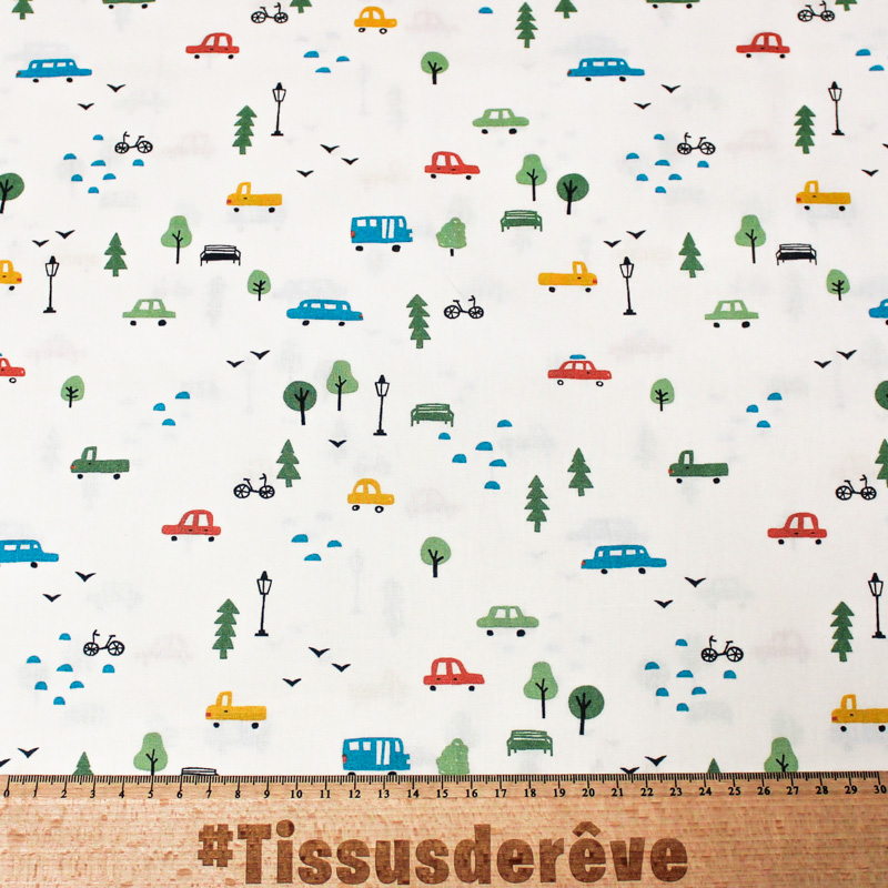 Popeline 100% coton - Ville fond blanc