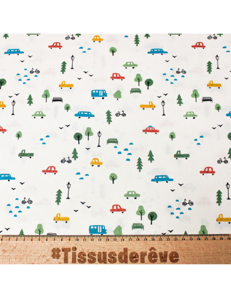 Popeline 100% coton - Ville fond blanc