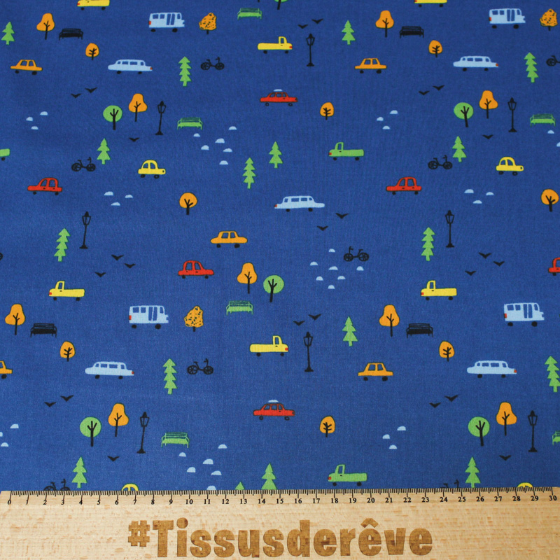 Popeline 100% coton - Ville fond bleu