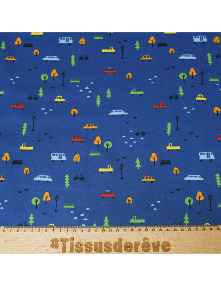 Popeline 100% coton - Ville fond bleu