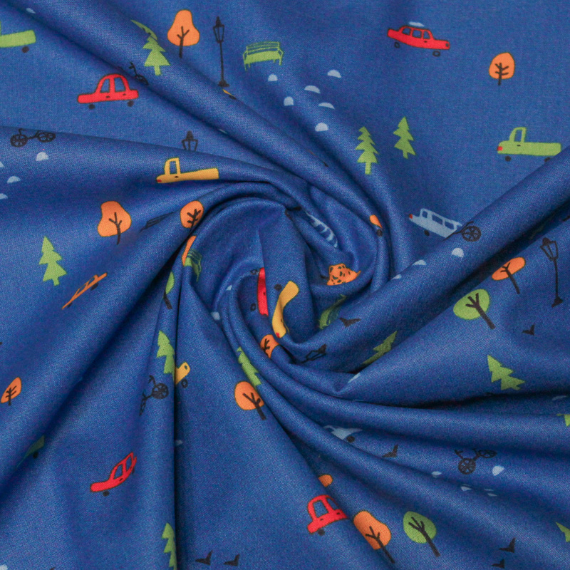 Popeline 100% coton - Ville fond bleu