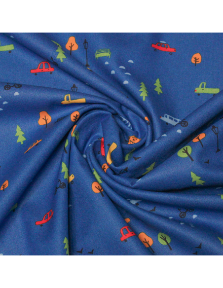 Popeline 100% coton - Ville fond bleu