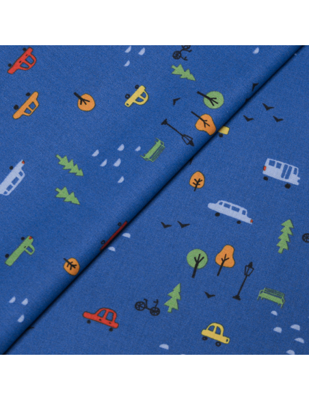 Popeline 100% coton - Ville fond bleu