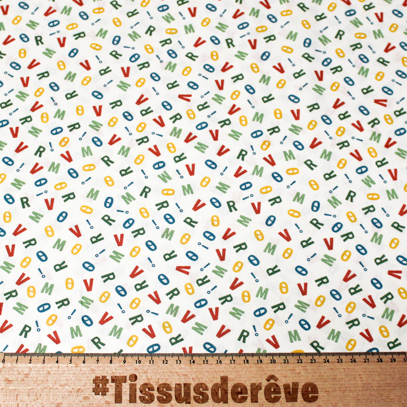 Popeline 100% coton - Lettre fond blanc