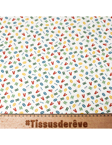 Popeline 100% coton - Lettre fond blanc