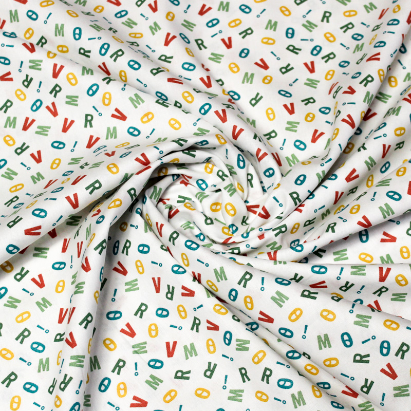 Popeline 100% coton - Lettre fond blanc