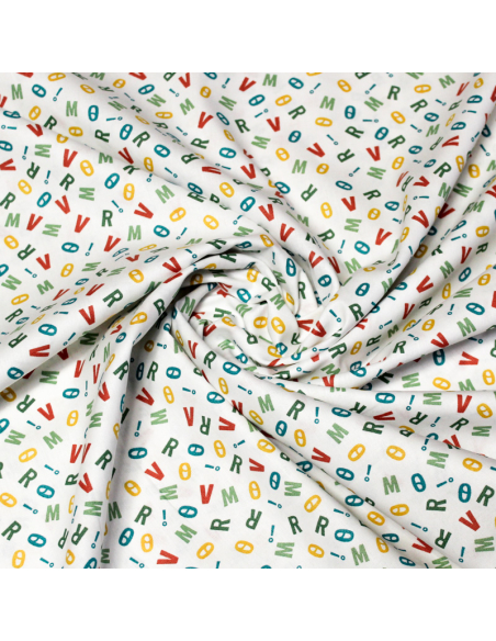 Popeline 100% coton - Lettre fond blanc