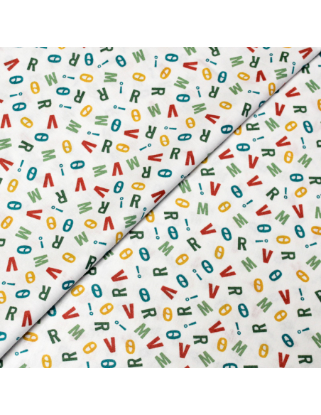 Popeline 100% coton - Lettre fond blanc