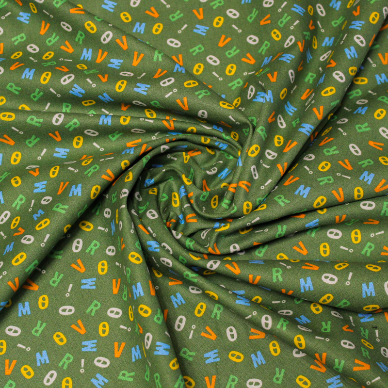 Popeline 100% coton - Lettre fond vert