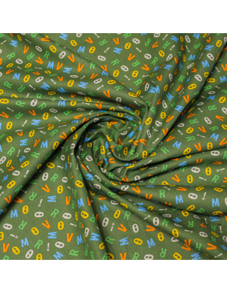 Popeline 100% coton - Lettre fond vert