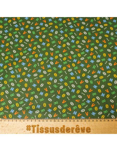 Popeline 100% coton - Lettre fond vert