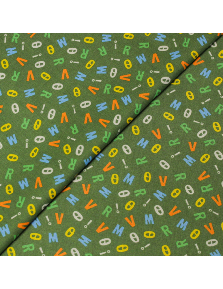 Popeline 100% coton - Lettre fond vert