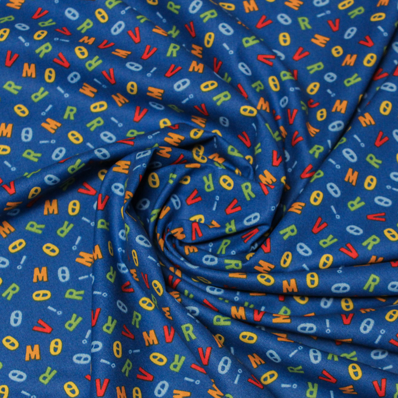 Popeline 100% coton - Lettre fond bleu