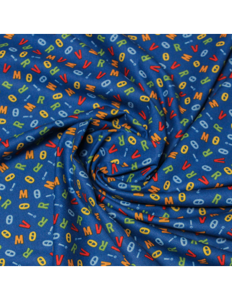 Popeline 100% coton - Lettre fond bleu