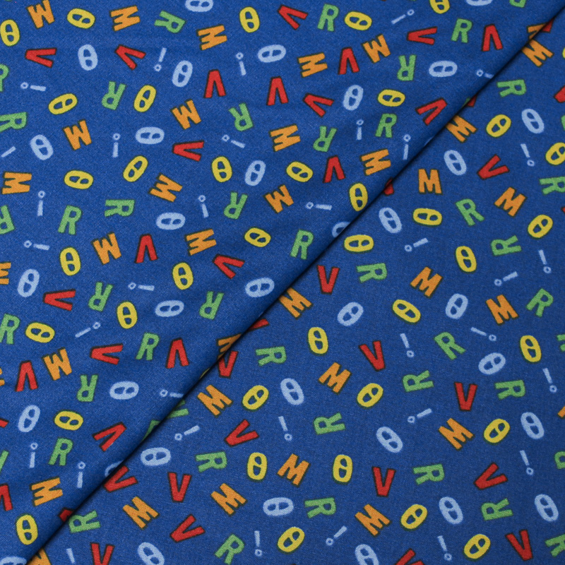 Popeline 100% coton - Lettre fond bleu