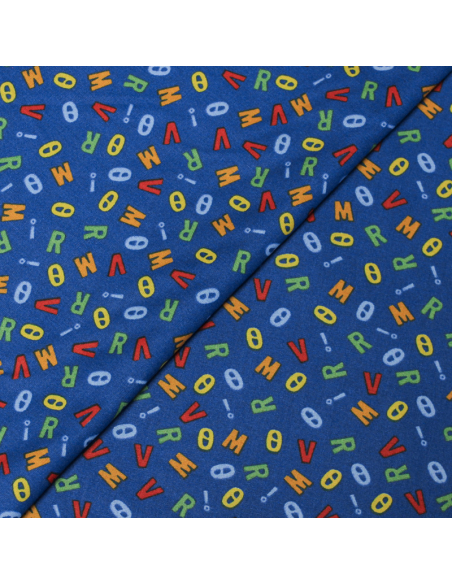 Popeline 100% coton - Lettre fond bleu