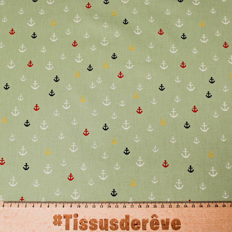 Popeline 100% coton - Ancre fond vert