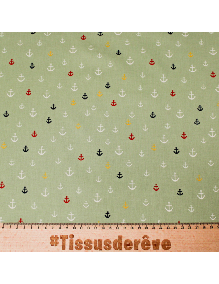 Popeline 100% coton - Ancre fond vert