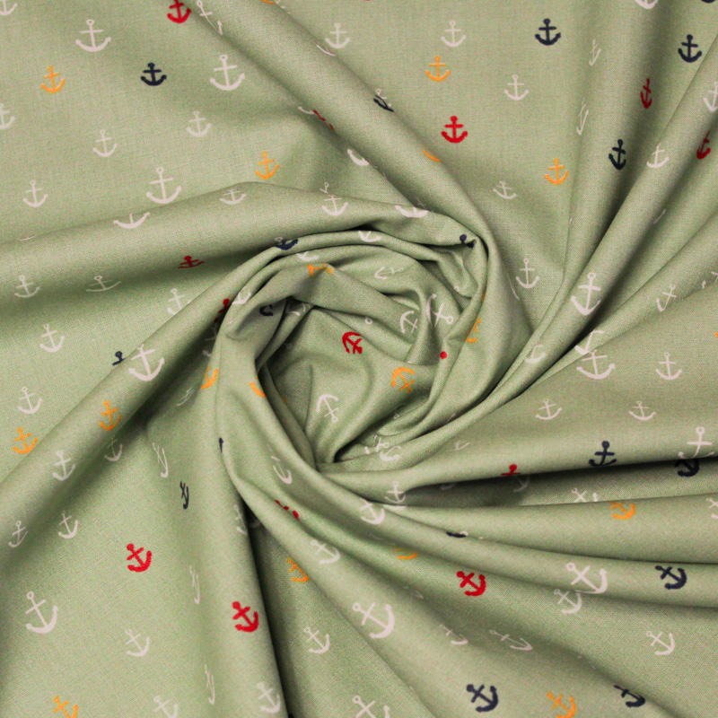 Popeline 100% coton - Ancre fond vert