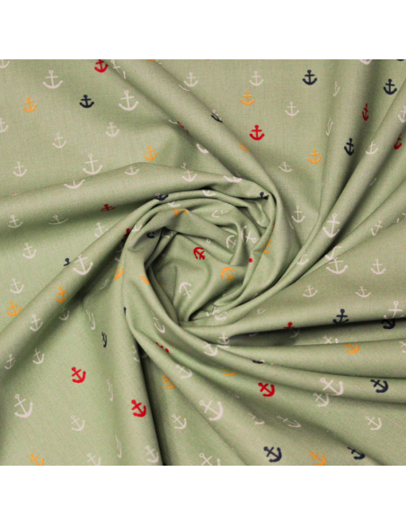Popeline 100% coton - Ancre fond vert