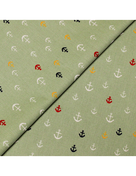 Popeline 100% coton - Ancre fond vert