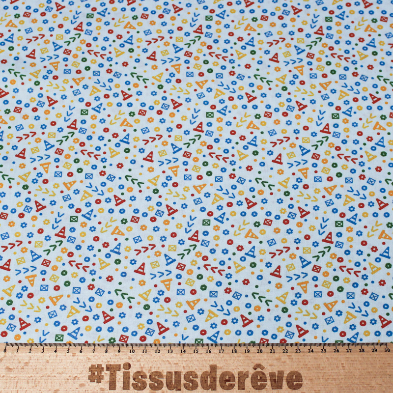 Popeline 100% coton - Signalisation fond bleu clair