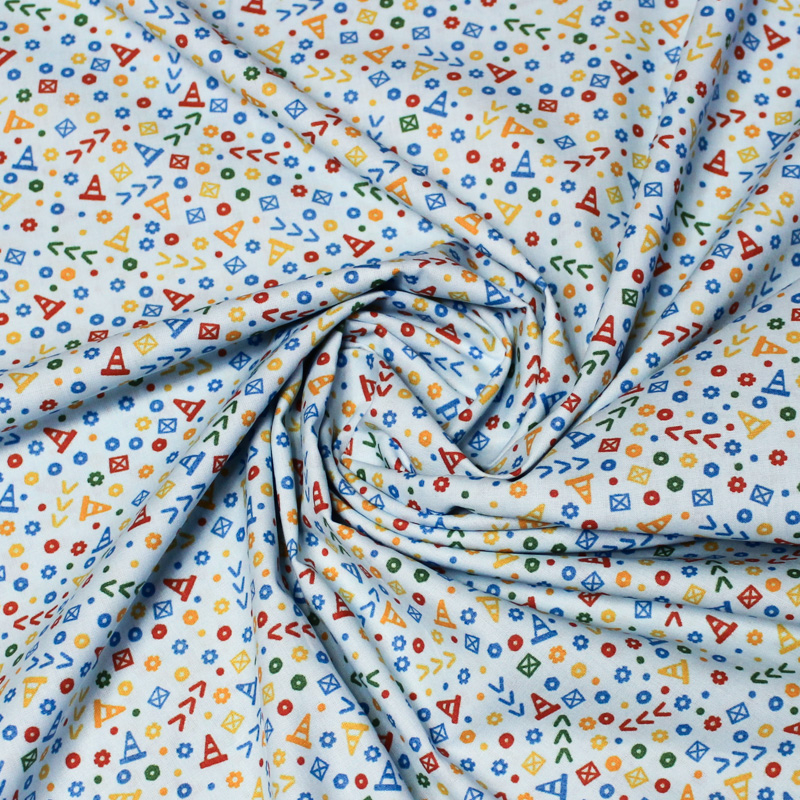 Popeline 100% coton - Signalisation fond bleu clair