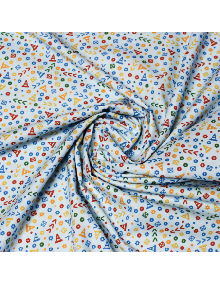 Popeline 100% coton - Signalisation fond bleu clair