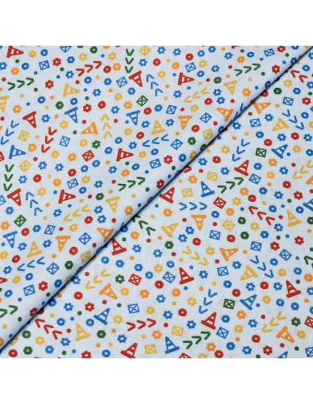 Popeline 100% coton - Signalisation fond bleu clair