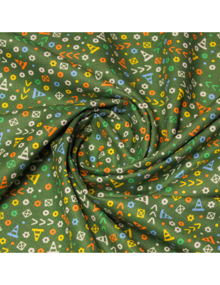 Popeline 100% coton - Signalisation fond vert