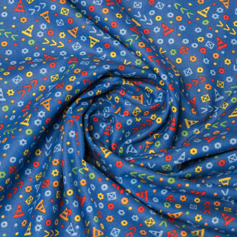 Popeline 100% coton - Signalisation fond bleu