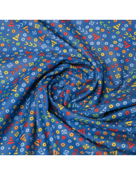 Popeline 100% coton - Signalisation fond bleu