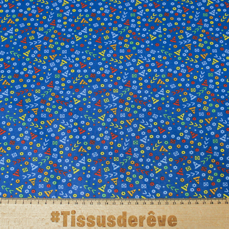Popeline 100% coton - Signalisation fond bleu