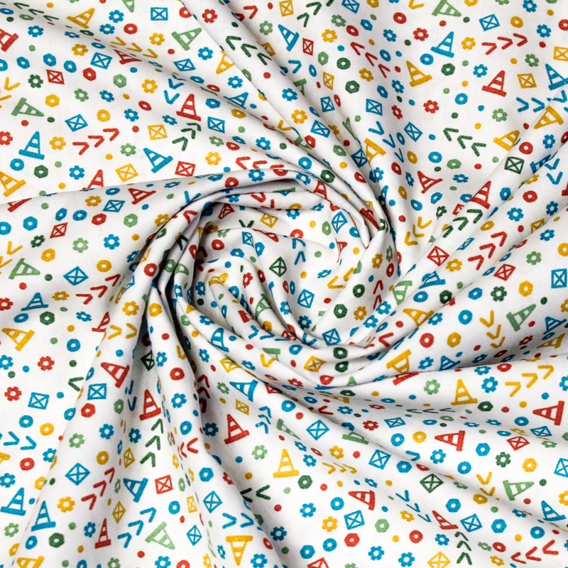 Popeline 100% coton - Signalisation fond blanc