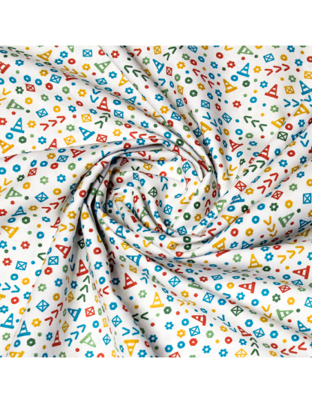 Popeline 100% coton - Signalisation fond blanc