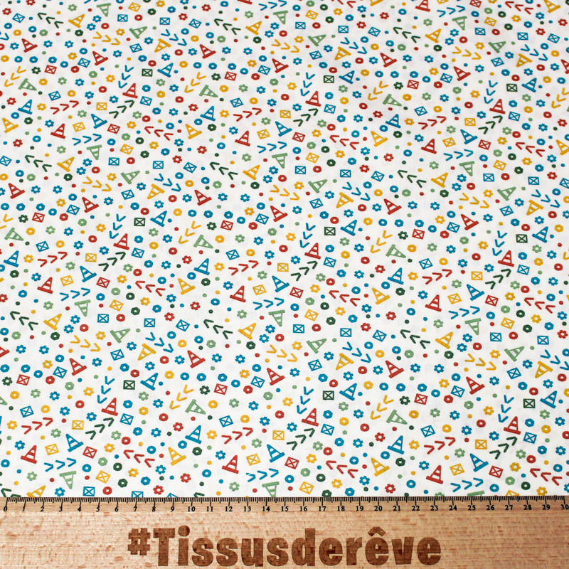 Popeline 100% coton - Signalisation fond blanc