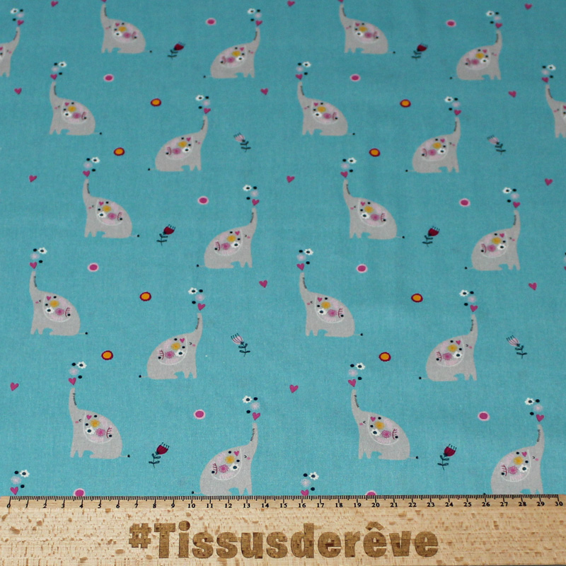 Popeline 100% coton - Motif elephant fond bleu